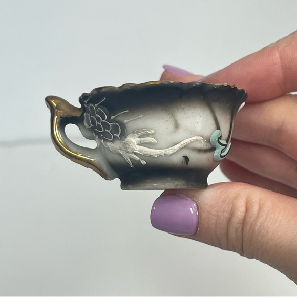 miniature japanese dragonware moriage teacups set of 2 demitasse 3d post-1921 - Picture 8 of 11